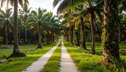 Obraz premium Palm tree avenue at sunrise