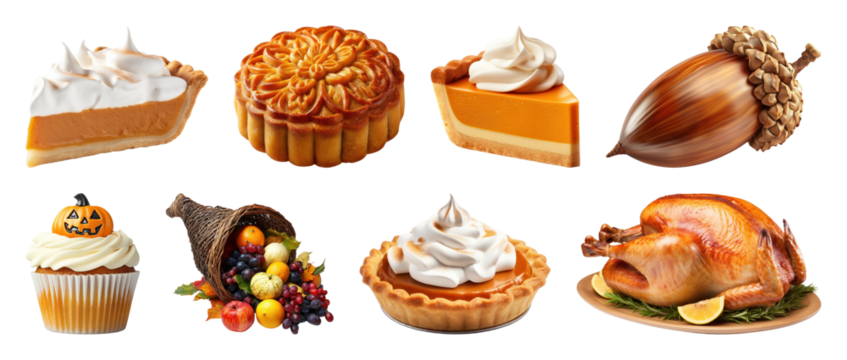 PNG Delicious autumn feast assortment, element set on transparent background