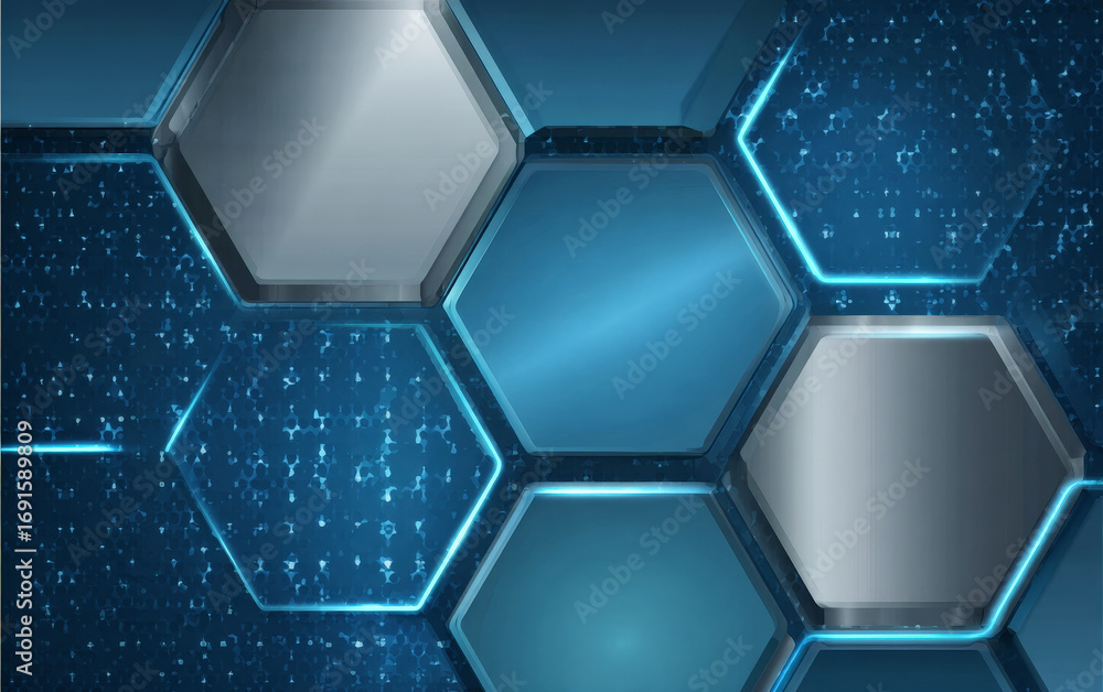 Aufkleber high-tech hexagonal pattern with blue and silver tones