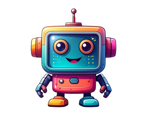 Fototapeta premium Cute Cartoon Robot with Antenna and Smiling Face, Front View, Transparent Background