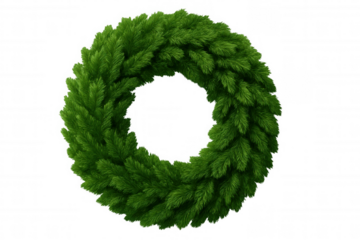 Verdant pine wreath featuring natural branches, showcasing holiday spirit with clean transparent backdrop ideal for seasonal design needs