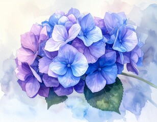 Fototapeta premium 水彩画風アジサイ花イラスト