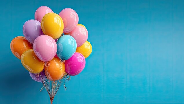 Colorful balloons cluster on teal background