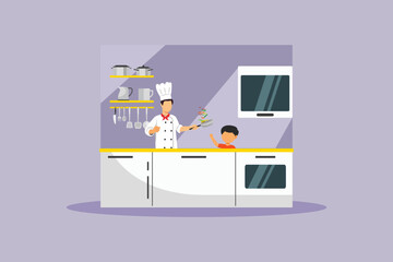 Father and child cooking. Cooking Family Concept. Colored flat vector illustration isolated