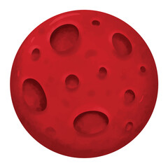 Blood moon vector illustration, hand drawn watercolor painting style, red moon clip art, total lunar eclipse clipart