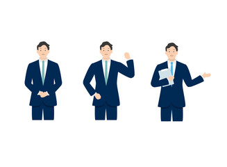 スーツ姿のビジネスマンの３ポーズ
