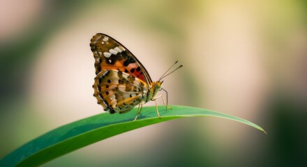 Butterfly on leaf detailed closeup