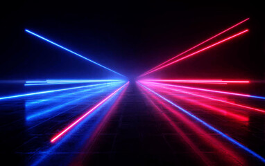 Vibrant red and blue laser lights creating a futuristic visual effect