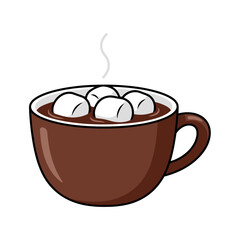 Steaming Hot Chocolate with Marshmallows in Brown Mug