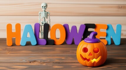 Halloween Letters with Skeleton and Pumpkin Decoration