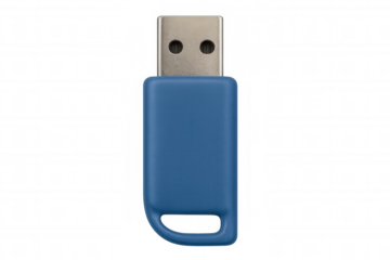 Close-up of a blue usb flash drive on a transparent background, ready for storing and transferring digital information