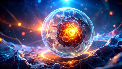 3D Illustration of Microscopic View of Cancer Stem Cell, Tumor, or Virus. Near-Infrared Photoimmunotherapy. Medical Illustration.