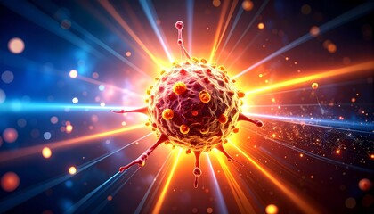 3D Illustration Depicting Near-Infrared Photoimmunotherapy Treatment Where Light is Directed at Cancer cell.
