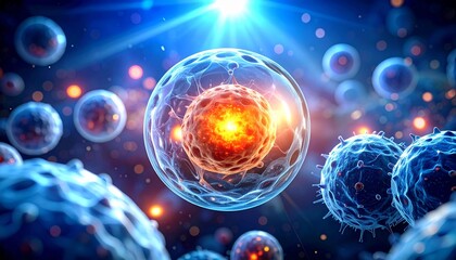 3D Illustration of Microscopic View of Cancer Stem Cell, Tumor, or Virus, Multiplying Inside Body. Near-Infrared Photoimmunotherapy. Medical Illustration.