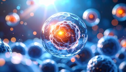 3D Illustration of Microscopic View of Cancer Stem Cell, Tumor, or Virus, Multiplying Inside Body. Near-Infrared Photoimmunotherapy. Medical Illustration.