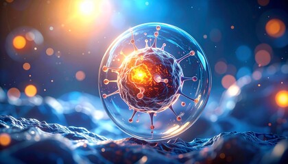 3D Illustration of Microscopic View of Cancer Stem Cell, Tumor, or Virus. Near-Infrared Photoimmunotherapy. Medical Illustration.