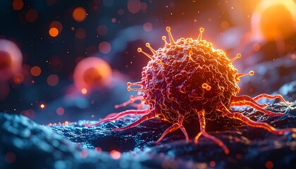 3D Illustration of Microscopic View of Cancer Cell, Tumor, or Virus. Near-Infrared Photoimmunotherapy. Medical Illustration.