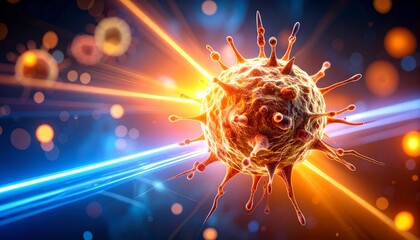 3D Illustration Depicting Near-Infrared Photoimmunotherapy Treatment Where Light is Directed at Cancer cell.