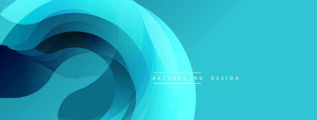 Abstract flowing shapes create dynamic blue background. Smooth layers suggest movement, modern design aesthetic.