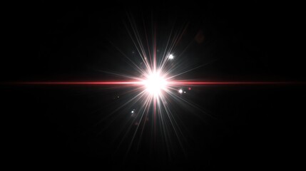 Fototapeta premium A bright, star-like light with a red glow against a black background.