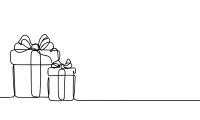 illustration of gift box with ribbon continuous line