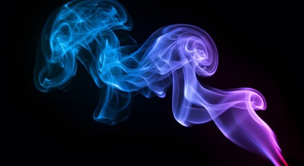Obraz premium Abstract Smoke Swirling Blue and Purple on Black Background