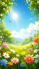 Fototapeta premium Idyllic spring meadow, vibrant flowers