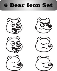 Bear Emoji Vector Icon Set – 6 Cute Cartoon Bear Expressions Pack | Animal Emoji Clipart