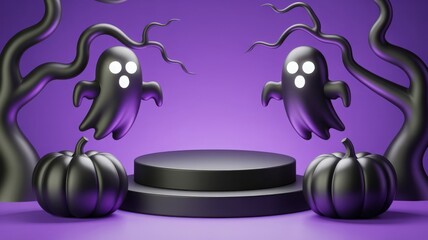 Halloween Product Display with Ghosts and Pumpkins