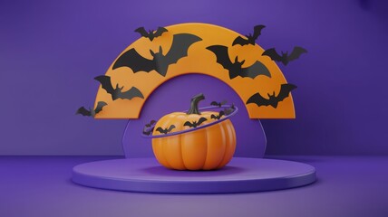 Halloween Pumpkin and Bats on Purple Stage Display