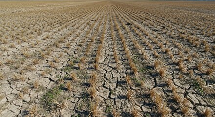Arid Cracked Earth Dry Field Rows Drought Climate Agriculture Natural Disaster Landscape