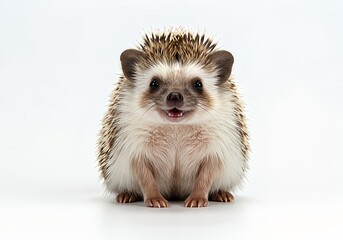 Naklejka premium Smiling hedgehog portrait on a bright white backdrop