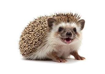 Obraz premium Hedgehog smiling on white background makes you happy