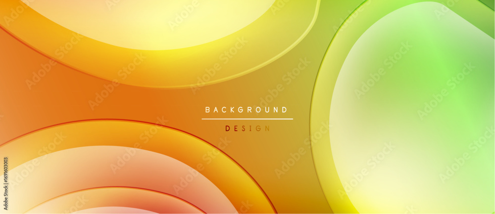 Poster Abstract fluid shapes blend, creating warm yellow, orange, green gradients. Modern design with text background design centered.