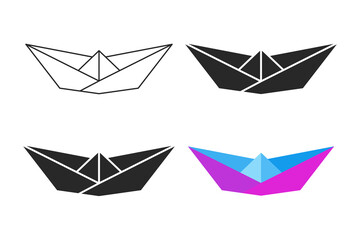 Polygon paper boat set, origami style low poly ship illustration