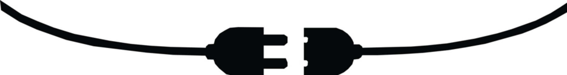 Disconnected Power Plug Vector – Black Silhouette of Electrical Cable and Socket on White Background. vector illustration.