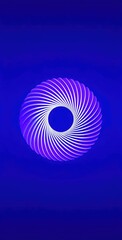 An abstract, spiraling, light-emitting torus shape with a smooth hole in the center, displayed against a vibrant, textured blue background