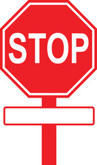 Red octagon stop sign with white border and blank panel