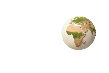 3D globe model showing continents in relief, ideal for educational and environmental themes.