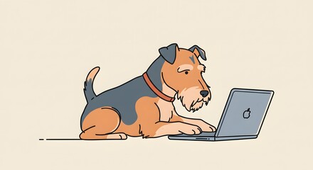 Welsh Terrier Dog Working on Laptop