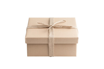 A beautifully wrapped gift box with a natural twine bow on a white background.