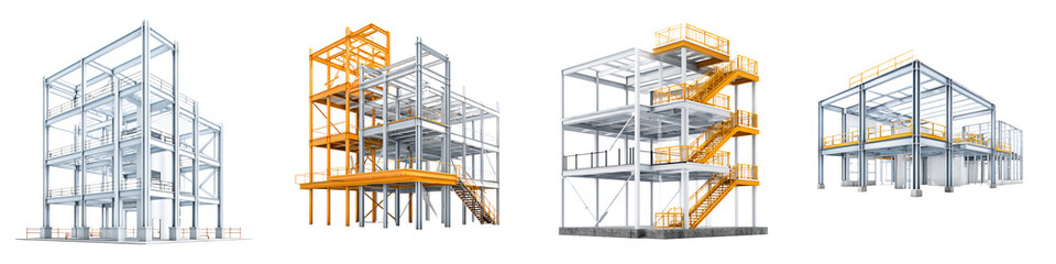 Fototapeta premium Steel Structure Construction, Different Stages