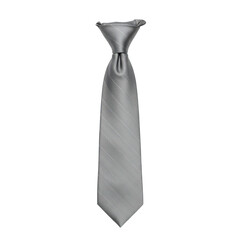 Silver striped necktie with subtle texture and knot, isolated on white background