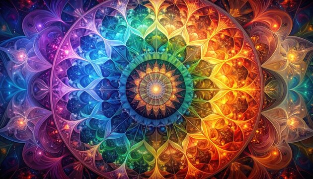 A vibrant, intricate mandala design showcases a kaleidoscope of colors and patterns. - Powered by Adobe