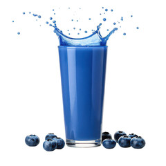 Blue smoothie with blueberries isolated on transparent background