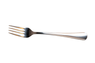 A stainless steel fork on a white isolated background with a shiny finish, ideal for culinary and dining themes.