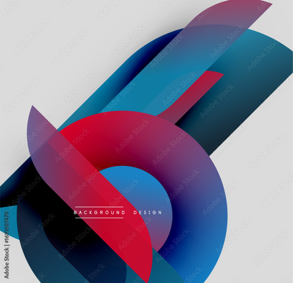 Poster abstract composition. overlapping colorful shapes create dynamic visual effect. gradient hues blend 