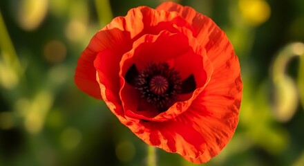Obraz premium Vibrant Red Poppy Flower in Soft Sunlight.