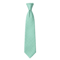 Mint green necktie with geometric hexagon pattern, formal wear accessory, isolated on white background