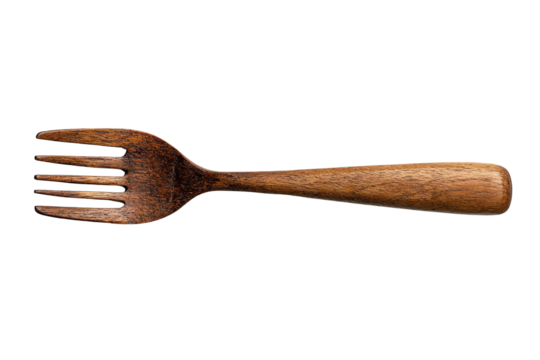 A vintage wooden fork isolated on a white background, perfect for culinary themes and rustic table settings.